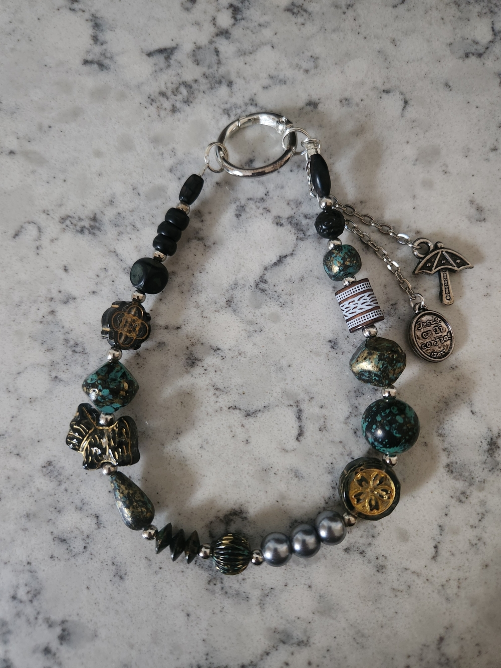 Black and Teal Beaded Charms